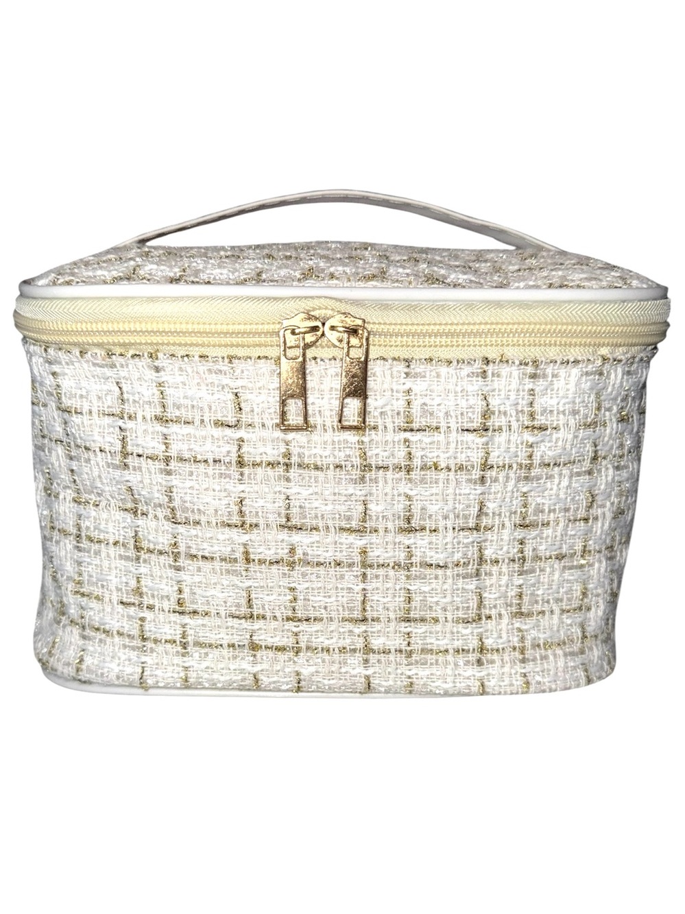 FASHION Large Double Top Zip Tweed Make Up Bag - New!